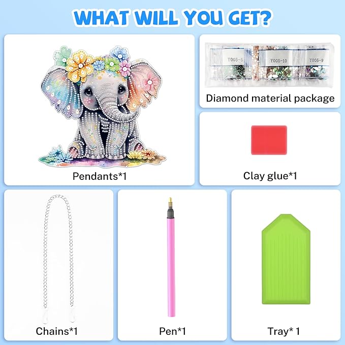 Bowetile Elephant Diamond Art Hanging Kits for Adults, 5D Special Shape Diamond Painting Pendant Kits, Animal Gem Art Suncatchers Painting Ornament for Home Garden Wall Decor