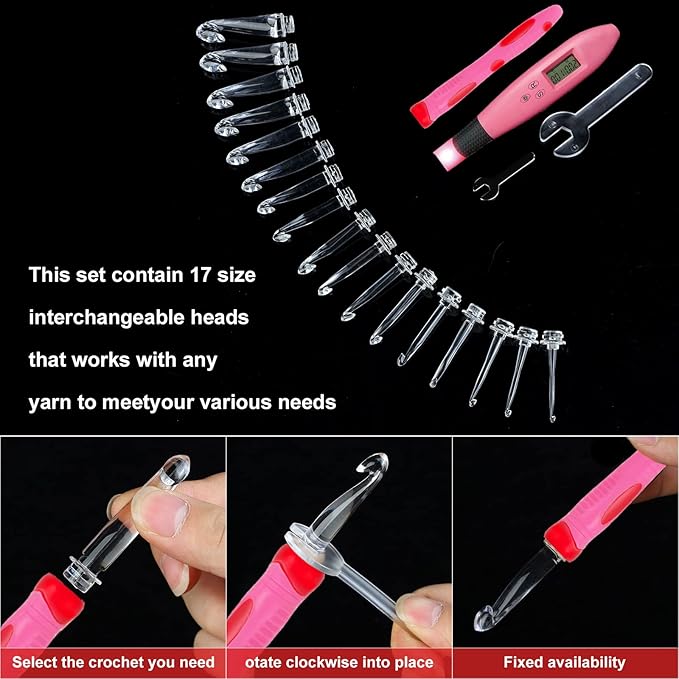 LOVE&WEAVING 17 Size Counting Crochet Hooks Set, Light Up Crochet Hooks for Stitch & Row Counter