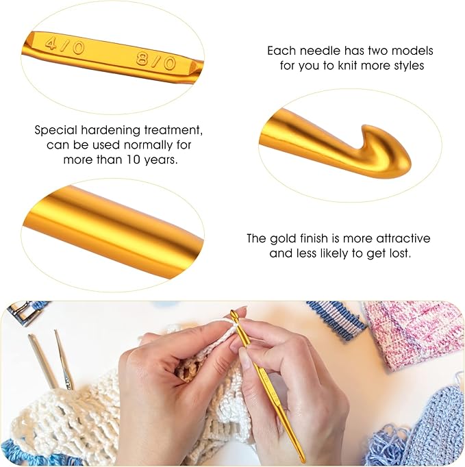 cobee Crochet Hooks, 10 Pcs Double End Crochet Hooks Golden Crochet Needles Sweater Knitting Needles Kit Weave Craft DIY Hand-Made Knitting Crochet Tool Craft Sewing Accessory(10 Sizes)