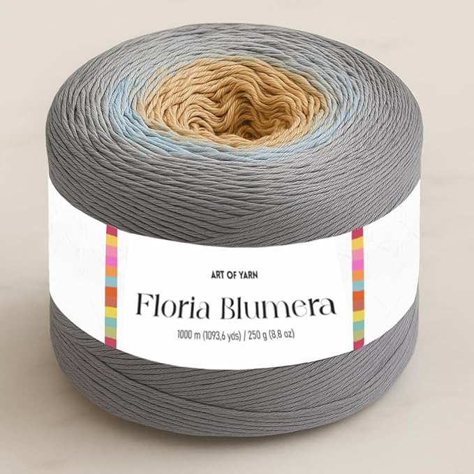 Floria Blumera Yarn 55% Cotton 45% Acrylic 1093.6 Yards Multicolor Gradient Yarn Cake for Knitting Crochet Spring Summer Ombre Rainbow Cotton Yarn for Flowers S.Fine 1 Sport-99268