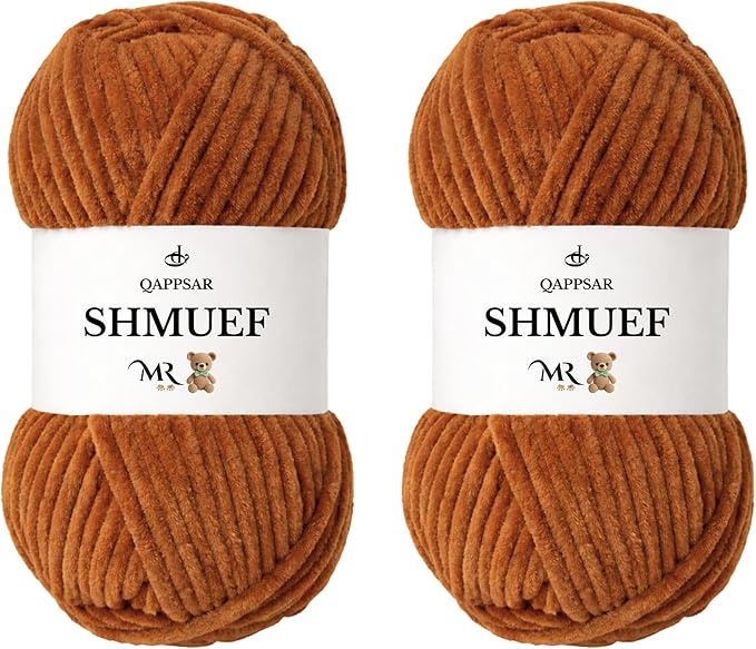 SHMUEF Chenille Yarn – Ultra Soft Velvet Yarn, Super Bulky Weight (5–6 mm), Yarn for Crochet, Amigurumi & Baby Blankets – 2-Pack