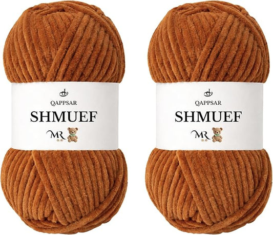 SHMUEF Chenille Yarn – Ultra Soft Velvet Yarn, Super Bulky Weight (5–6 mm), Yarn for Crochet, Amigurumi & Baby Blankets – 2-Pack