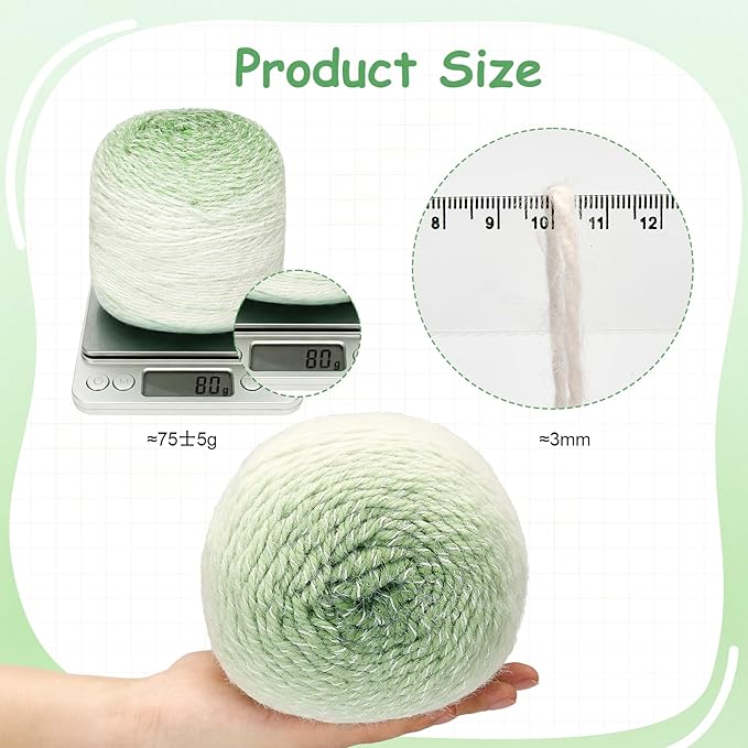 3 Pack Ombre Yarn for Crocheting, 80g/2.65oz Fluffy Soft Acrylic Gradient Yarn Cakes, #4mm Hook, Large Cloud Feel Yarn for Beginner Knitting, Star Blanket, Scarf, Shawl Garment DIY Crafts (Green)