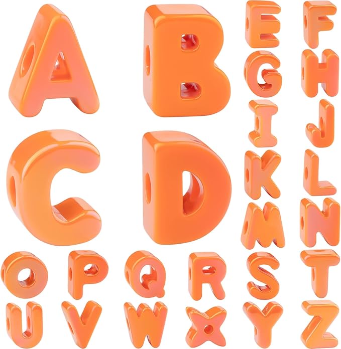 26 Pcs Cute Large Orange Letter Beads, 20mm Jumbo Square Acrylic Letter Beads for Bracelets, Necklaces, Bagcharms, Shoelaces, Keychains, Lanyards Charms for Craft