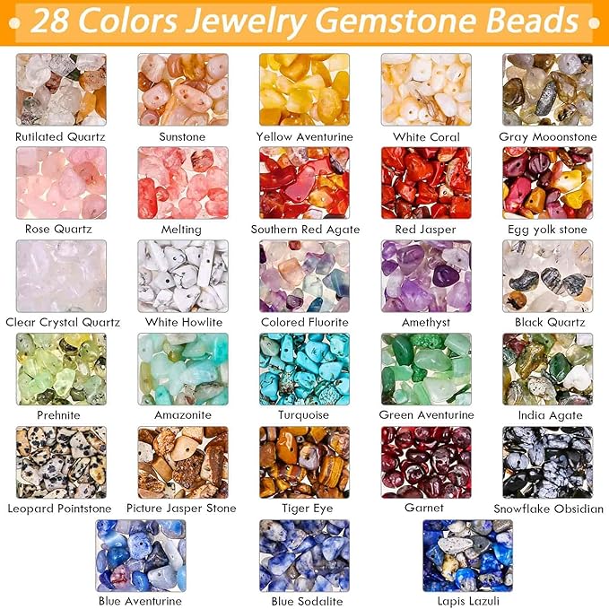 Crystal Chips Beads for Ring Making, 28 Colors Gemstone Beads for Jewelry Making, Crystal Ring Making Kit with Plastic Box for Jewelry Ring, Bracelets, Earring Making Supplies