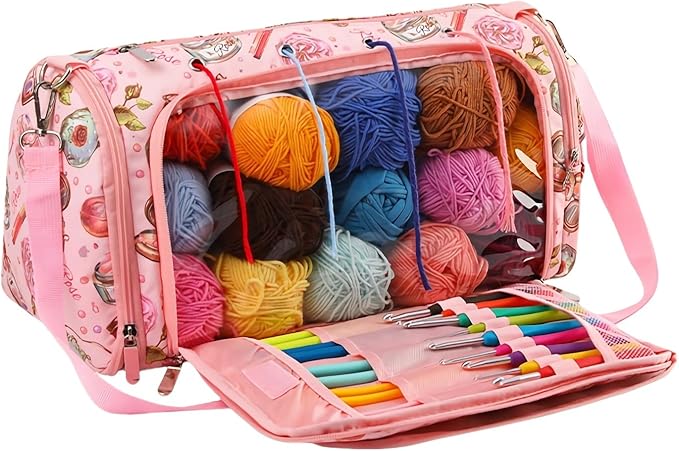 Yarn Bags for Crocheting Large, Large Yarn Storage Organizer, Material Strong Crochet Yarn Holder Stand Bag with Many Pockets for Knitting Supplies, Crochet Lovers, Teens Women Gift