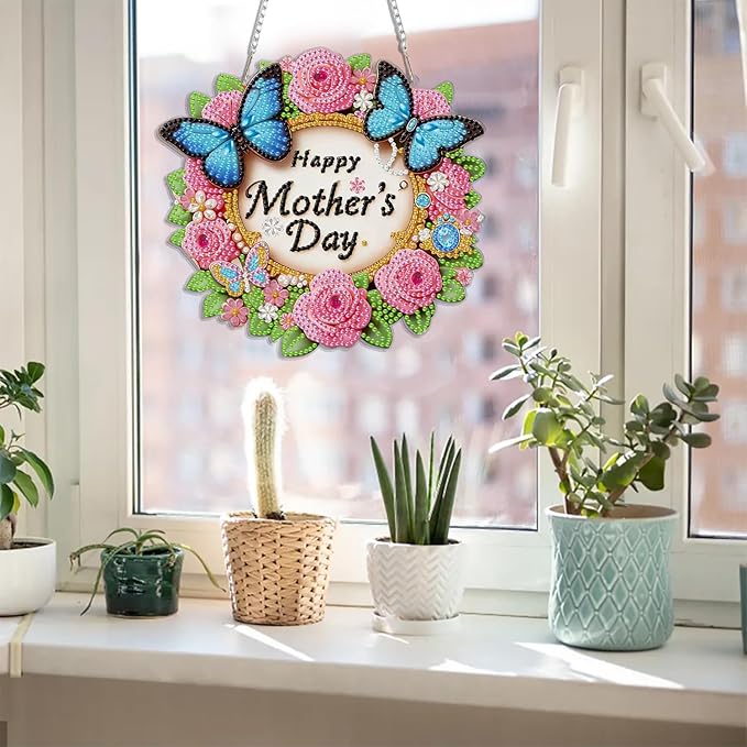 BAWKENTON Mother's Day Hanging Diamonds Art kit for Adult, DIY Diamonds Painting Art Kit, 7.68x7.27in Acrylic Diamonds Painting Board Kit Ornament, Special Crystal Diamond Hanging Ornament