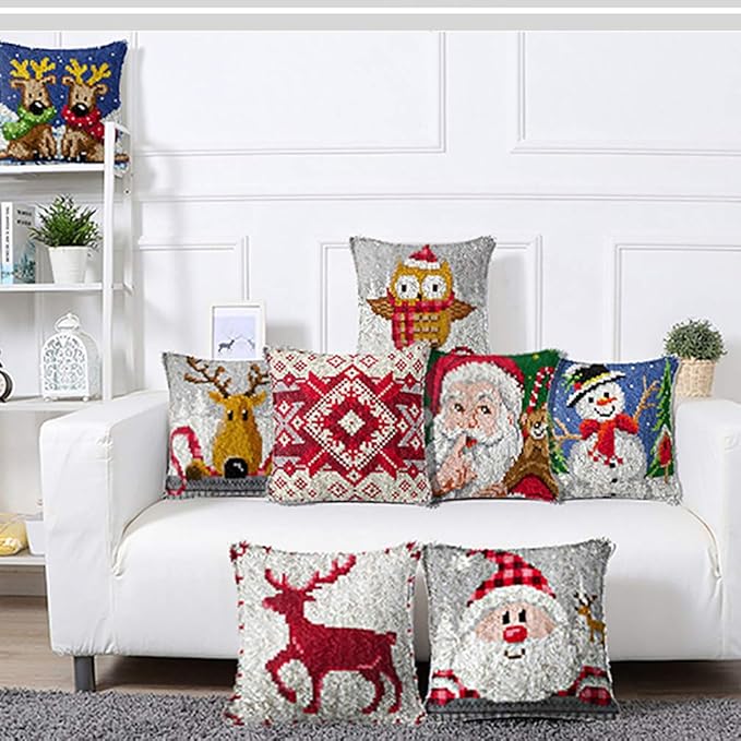 MIAOLLUN Latch Hook Kit, Christmas Latch Hook Kits for Adults DIY Decorative Pillowcase Embroidery Cross Stitch Arts Craft for Home Sofa Furniture 17X17inch Christmas Snowman
