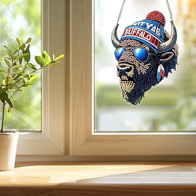 DIY Diamond Art Hanging Kit for Adult,Acrylic Diamond Art Painting Window Pendants Home Garden Wall Hanging Kits Hanging Ornament,Football Style (Buffalo Blue)