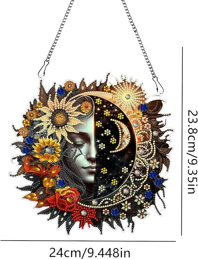 hyzsj DIY Hanging Diamond Art Pendant Painting Kit Sun Moon, Special Crystal Gem Craft Painting Kit Ornament 9.8x9.8inch