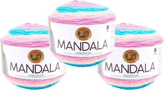 Lion Brand Yarn, Mandala DK Lightweight Yarn for Knitting, Crochet, and Crafts, Liger, 3 Pack, Self-Striping Acrylic Fiber for Baby Blankets, Multicolor Shawls and Variegated Cardigans