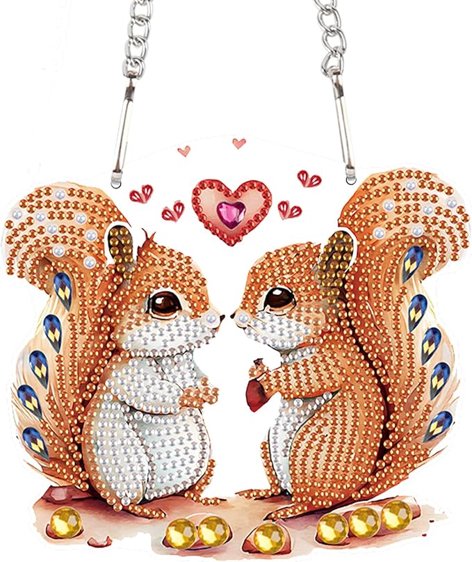 AiYuanzsh Diamond Painting Kits Hanging Decoration, Adults Beginners 5D Diamond Art Painting Love Couple Squirrels, DIY Special Shape Diamond Craft Wall Garden Decoration Valentine's Day Gifts