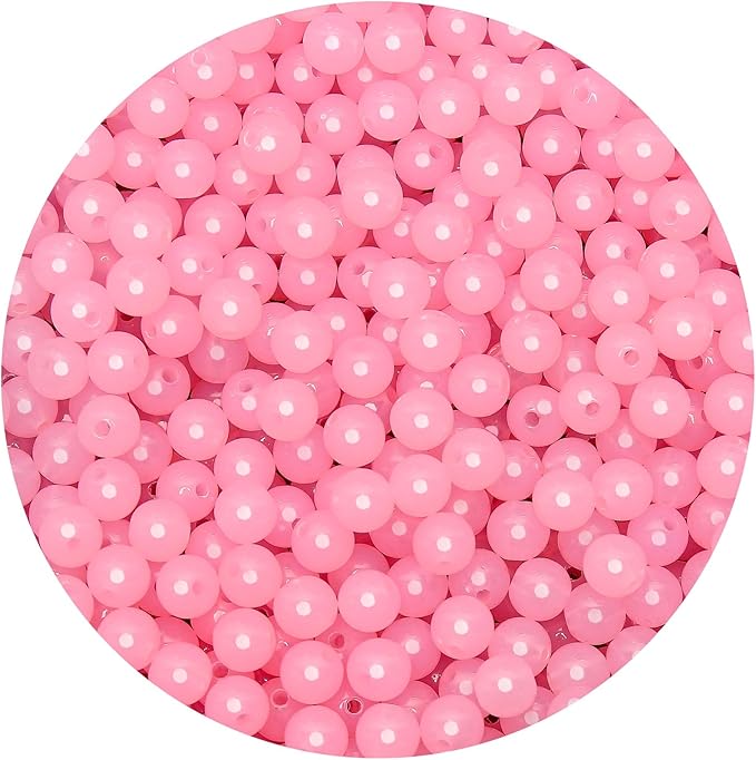 bonny boxx 500pcs 8mm jelly light pink acrylic round beads, smooth transparent acrylic balls, plastic resin gumball bubblegum chunky beads for necklace & bracelet making, crafting supplies