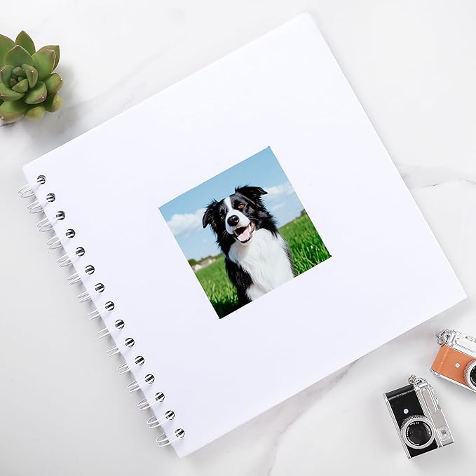 Scrapbook 8 x 8 Inch DIY Square Photo Window, Memory Book for Couples/Wedding/Newborn Baby, Photo Album Hardcover Kraft Paper White 20 Sheets/ 40 Pages