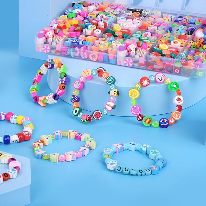 BBita 1000PCS Polymer Clay Beads Bracelet Making kit, 24 Style Cute Fun Sports Ball Beads Baseball Basketball Soccer Rugby Volleyball Football Charms, DIY Bracelet Making kit