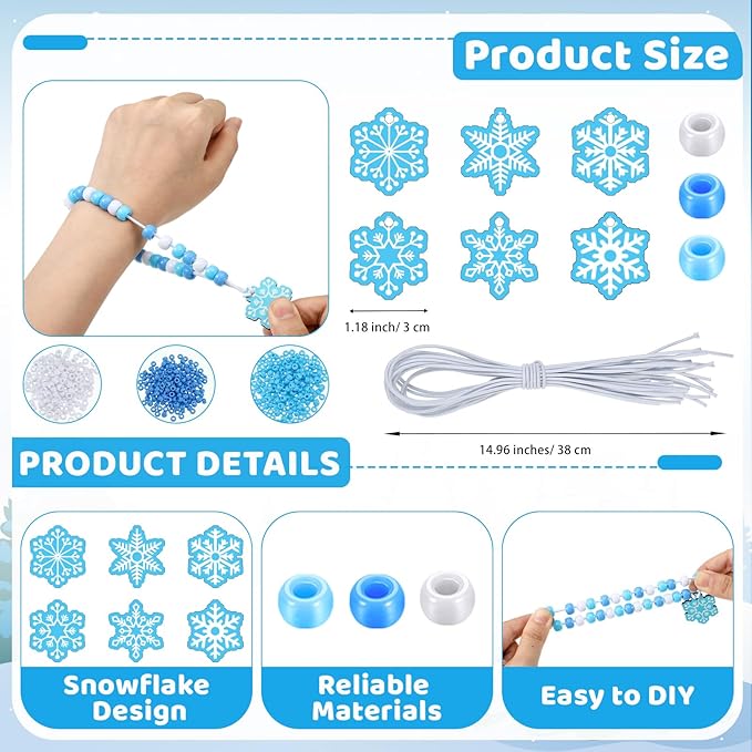 Tondiamo 24 Sets Snowflake Bracelet Crafts Winter Beads for Bracelets Snowflake Wristband Making Kit DIY Beaded Wristband Craft Charms for Winter Christmas Party Favor Gifts Jewelry Making Supplies