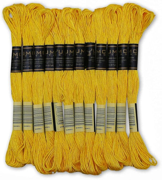 Pack of 12 Premium Embroidery Thread | 100% Egyptian Cotton Premium Skeins | Cross Stitch Embroidery Floss | Oeko TEX Certified Stranded Cotton | Ideal for Arts & Crafts (Lemon Yellow 290)