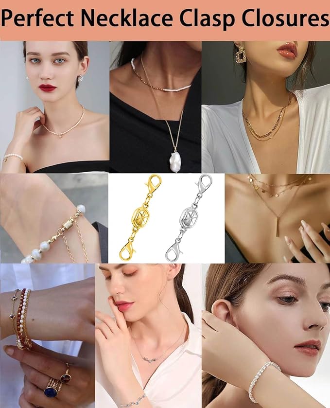 magnetic necklace clasps and closures-magnetic necklace clasp set, double locking design, gold and silver (4pcs silver)