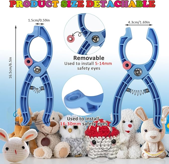 2PCS Safety Eye Tool, Safety Eyes for Crocheting Auxiliary, Safety Eyes Tool for Amigurumi Crochet & Stuffed 5-30mm Animal Eyes Making Supplies Tool - Blue & Pink