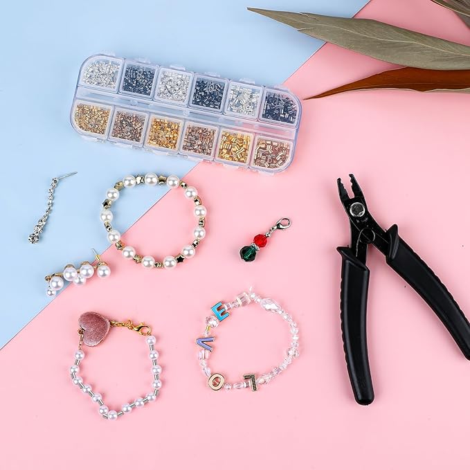 2200 Pieces Crimp Beads for Jewelry Making, Crimp Tubes with Crimping Pliers, 3 Sizes 4 Colors Crimping Beads for Bracelet Necklace Earring DIY
