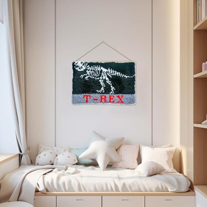 MIAOLLUN Latch Hook Kits for Adults Beginner 3D Dinosaur Pattern Printed Canvas Crochet Needlework Craft Rug Cushion Mat Tapestry 20.5X15 Inch,T.rex