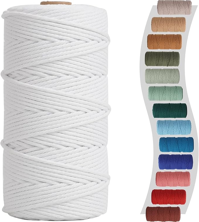 Macrame Cord 3mm 220yards (200 Meters) White Macrame Supplies Macrame Yarn, Colored Cotton Rope, Colored Cord for DIY