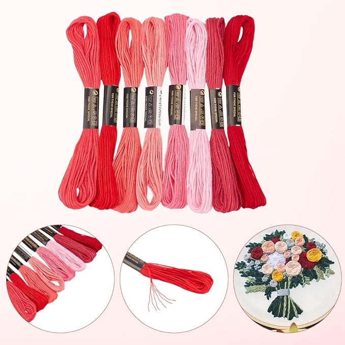 24 Skeins 6 Strandsd Red Embroidery Floss Gradient Friendship Bracelets Yarn String Variegate Cross Stitch Threads Bulk with Floss Bobbins for Hand Sewing Knitting Crafts Crochet Stitching