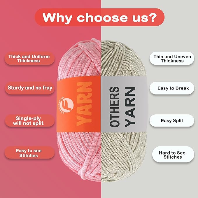 3.5Oz Beginner-Friendly Yarn for Crocheting and Knitting;Worsted-Weight Medium #4;Cotton Blend Yarn for Beginners with Easy-to-See Sitches,Great for Amigurumi DIY (Pink,1 Skein)