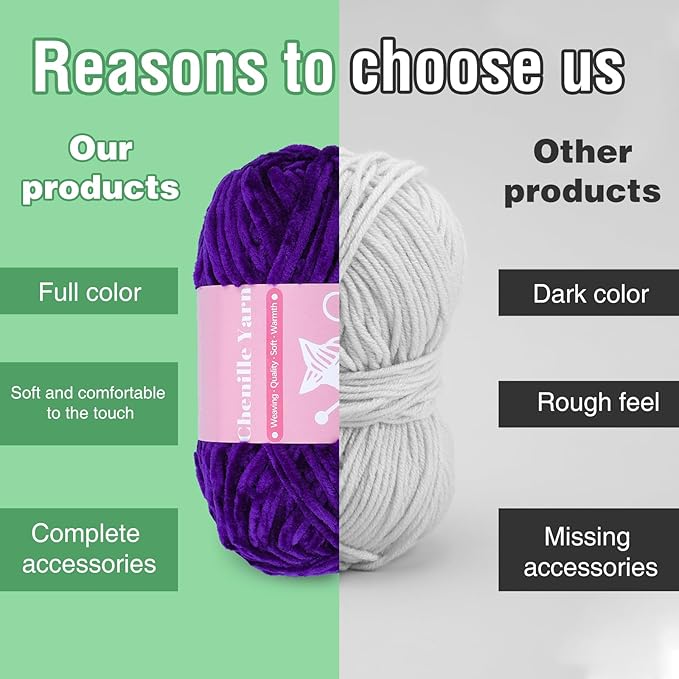 LUNARM Chenille Velvet Yarn, Yarn for Crocheting Knitting with Big Eye Needles, Handcrafts Weaving Soft Chenille Yarn for Making Blankets, Clothes, Pattern Knitting-3 * 3.35oz,3 * 162yds (Purple)