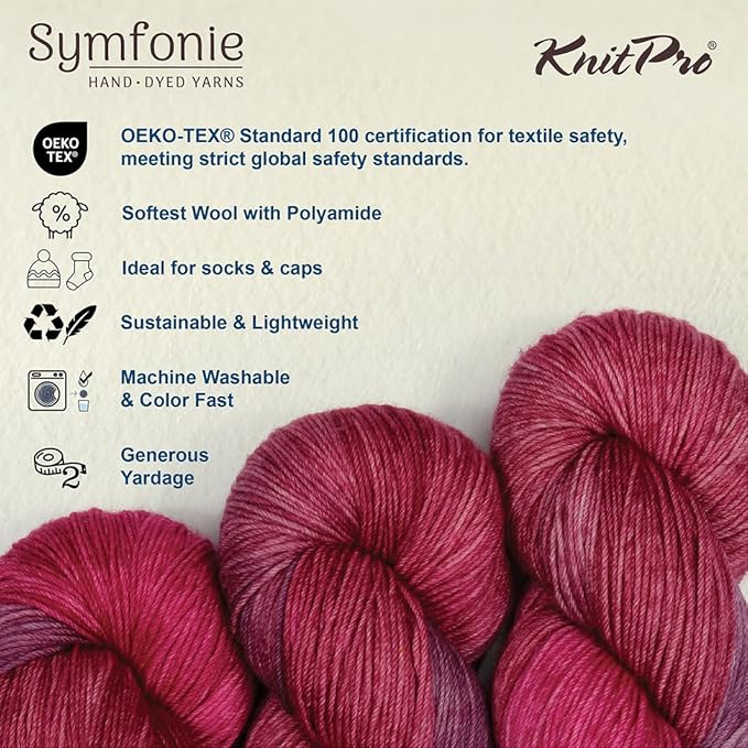 KnitPro Symfonie Fingering Weight Hand Dyed Variegated Yarn Skein | Extra Fine Merino Wool & Polyamide Blend for Knitting & Crocheting, Oeko-TEX Certified 400m, 100g | Terra Autumn Rose