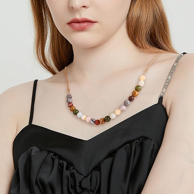 140 Pcs 7 Styles Natural Gem Jasper Beads - 8mm Round Smooth Spacer Beads for Necklace & Bracelet (Hole 0.8-1mm, 7 Colors)