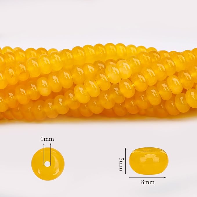 2 Strands (150PCs) Yellow Jade Rondelle Beads, 5 * 8mm Gemstone Loose Spacer Abacus Disk Beads for DIY Bracelet Necklace Earrings Jewelry Making, Craft Supplies Beading Kit