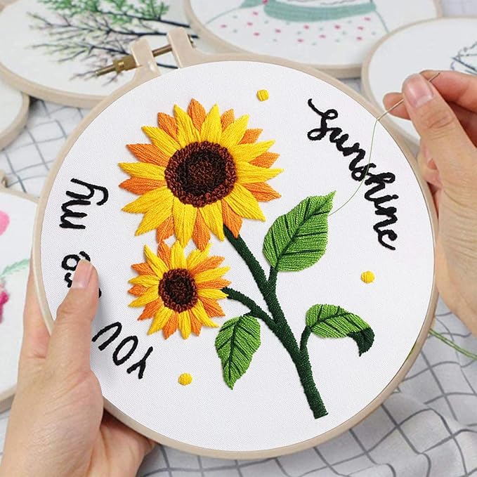 louise maelys embroidery kit canvas tote bag for beginners,cross stitch kits for adults,arts and diy crafts needlepoint with sunflower pattern,women shopping reusable grocery bags
