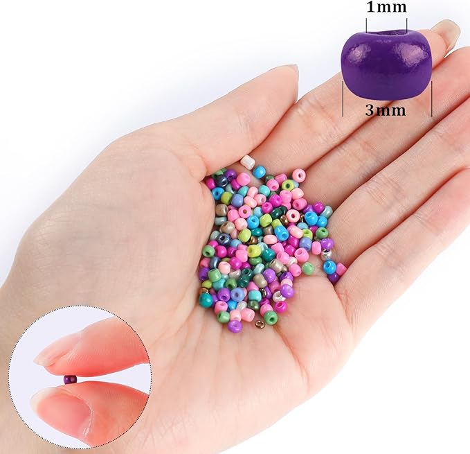 Miss Rabbit 13000pcs 3mm Glass Seed Beads 24 Colors Small Craft Beads Small Beads for DIY Bracelet Necklace Ring Craft Jewelry Making, with Scissor and Two Clear Bracelet String (540pcs per Color