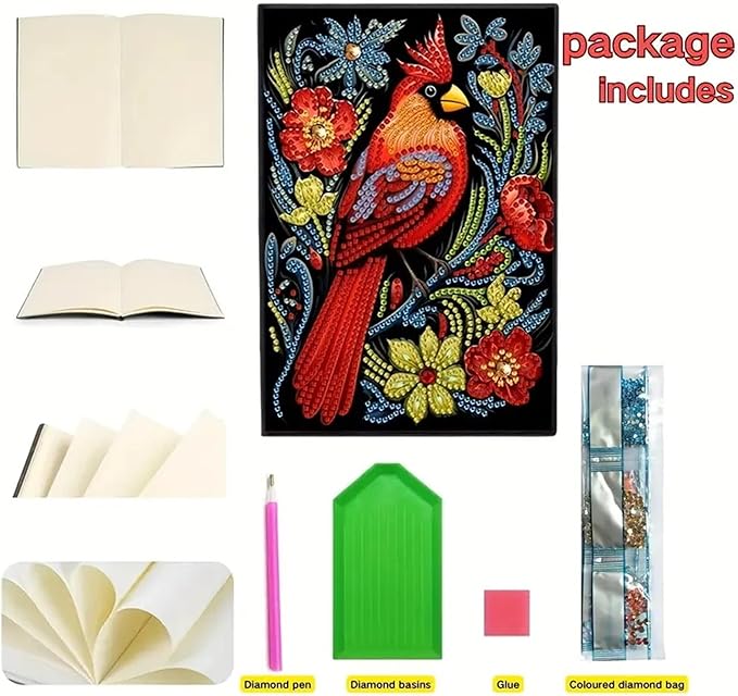 Bird Diamonds Painting Notebook for Adults, A5 Diamond Art Journal and DIY Sketchbook, Diamond Art Kit Supplies,Gift for Beginners, Craft Lovers, Artists. (Bird3)