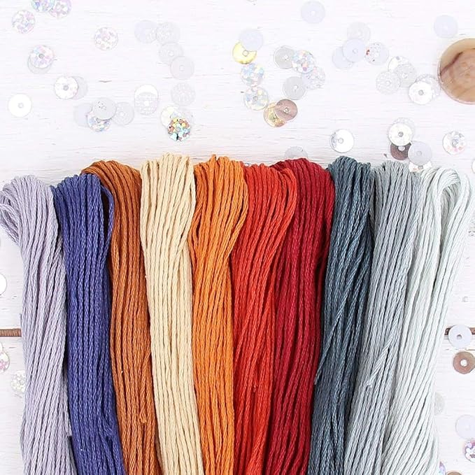 ThreadArt Premium Egyptian Long Fiber Cotton Embroidery Floss Thread Kit in Autumn Harvest Colors - Six Strand Set for Hand Embroidery, Friendship Bracelets, Cross Stitch and Crafts