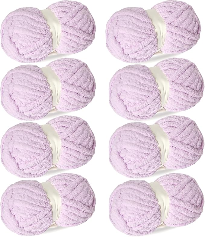 Light Purple Chunky Chenille Yarn for Crocheting/Knitting, Super Bulky Hand Blanket, Soft Plush Yarn for Carpet/Scarf/Cushion, 8 Jumbo Pack (63.76oz/197.68yd)