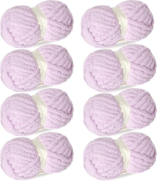 Light Purple Chunky Chenille Yarn for Crocheting/Knitting, Super Bulky Hand Blanket, Soft Plush Yarn for Carpet/Scarf/Cushion, 8 Jumbo Pack (63.76oz/197.68yd)
