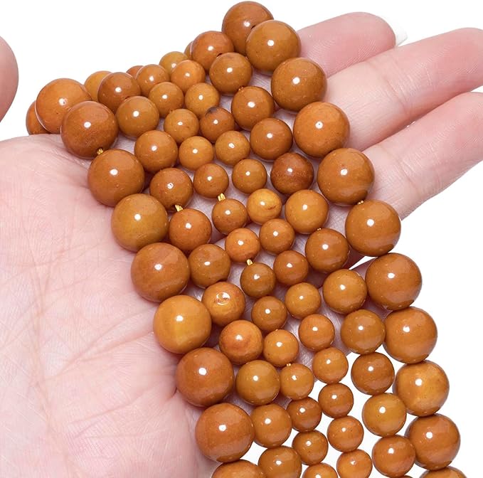 Stone Beads, 45pcs Warm Brown Jasper, 8mm Round Loose Beads for Jewelry Making, Bracelets, with Bag, String & Card