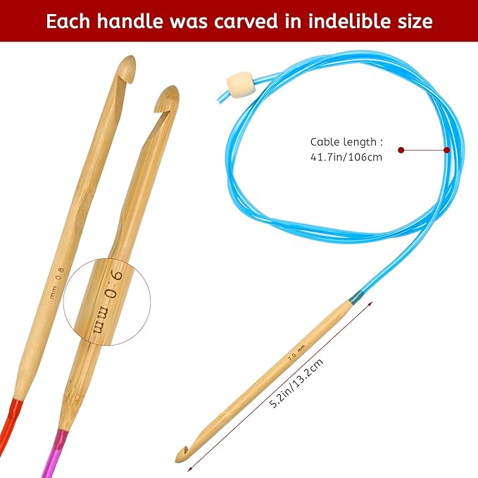 23 Pieces Tunisian Crochet Hooks Set, AHIER 12PCS Crochet Hooks 3-10mm and 11PCS Tunisian Afghan Aluminum Knitting Needles Set 2-8mm (Assorted Color) (Colorful)