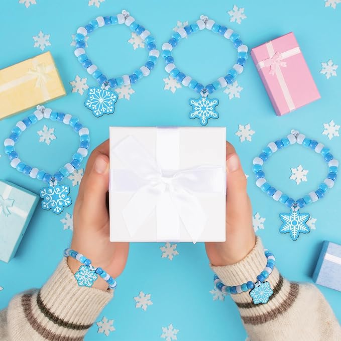 Tondiamo 24 Sets Snowflake Bracelet Crafts Winter Beads for Bracelets Snowflake Wristband Making Kit DIY Beaded Wristband Craft Charms for Winter Christmas Party Favor Gifts Jewelry Making Supplies