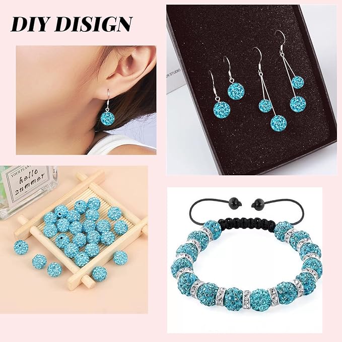 10mm Grade A Rhinestone Beads for Baseball Necklace-Round Disco Ball Bead Rhinestone Clay Beads for Earring Jewelry Making,Necklace Bracelet,DIY Craft Supplies(100 pcs Blue)