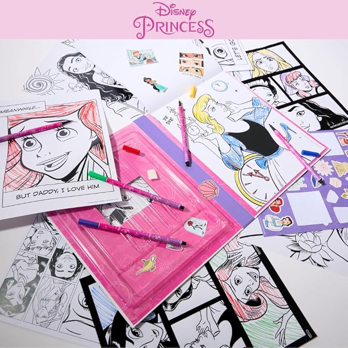 Disney Princess Coloring Book for Adults and Kids, Black & White Sheets, Velvet Coloring Pages, Stickers, Washable Markers
