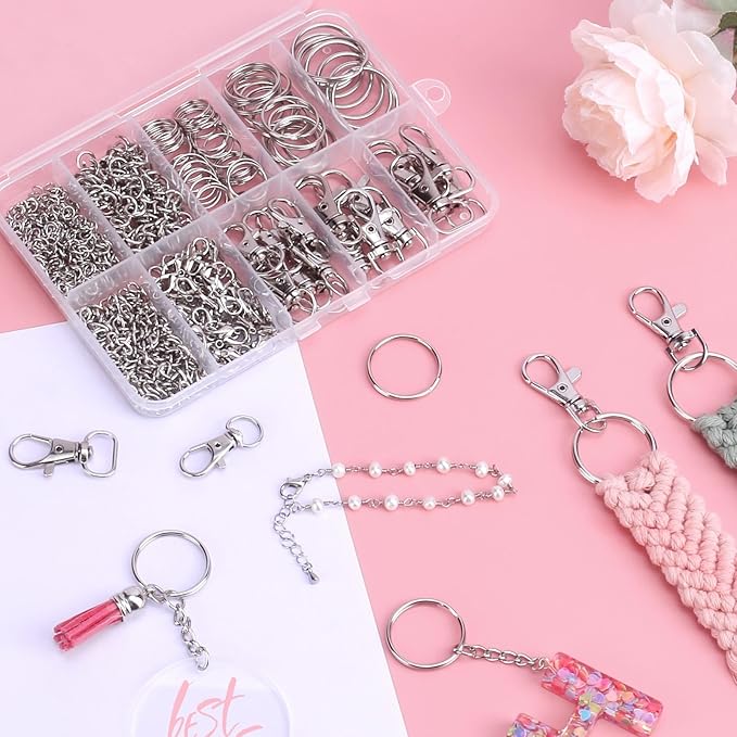 523PCS Keychain Making Kit, Keychain Making Supplies Including Keychains Clips Hooks, Key Chain Rings, Lobster Claw Clasps and Jump Rings for Jewelry Making Supplies, Crafts