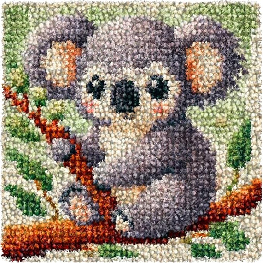 Numptain Latch Hook Kits for Adults,DIY Rug Crafts Koala Pattern Color Printed Canvas,Latch Hook Kits for Beginners Handmade Needlework Crafts Home Decoration,12"x12"