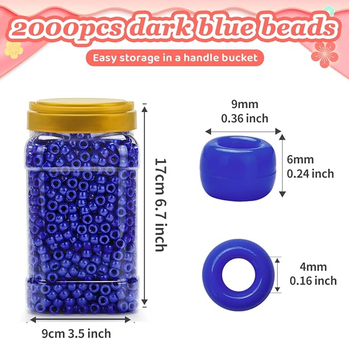 iooleem pony beads(2000pcs dark blue pony beads), beads for bracelets making, beads for crafts, beading supplies, friendship bracelets making.