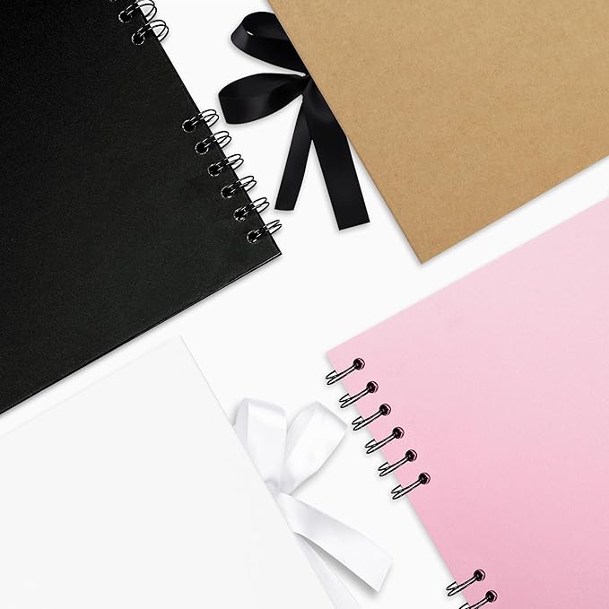 12x12 inch Scrapbook Photo Album DIY Picture Book 80 Pages, Thick Kraft Paper Scrap Book Album with Silk Ribbon Wedding Guest Book Memory Book for Baby, Family, Travel (Black)