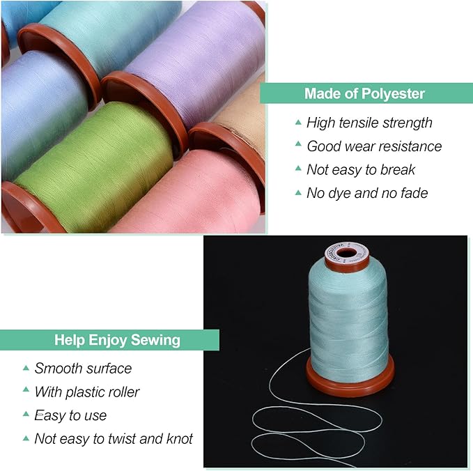 uxcell 40D/2 Sewing Thread 1100 Yards Polyester Household Sewing String Hand Stitching Polyester Cord for Clothing Stitching Shoe Bag Repairing DIY Craft Light Blue