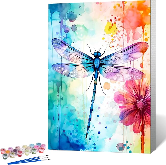 Framed Paint by Numbers Kit for Adults Beginner Dragonfly, Adult Paint by Number Kits on Canvas Framed Flower, DIY Acrylic Oil Painting by Numbers with Frame, Perfect for Home Decor Gift 8 X 12 Inch