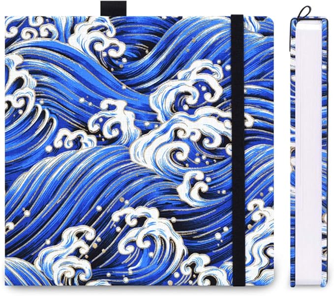 Square 8.2x 8.2 inches 165gsm Colored Pencil Paint Journal Hardbound 128pgs（64 Sheets Front Back Cold Pressed）Travel for Colored Pencil Sketch Doodles Handmade Cloth Cover Notebook Blue Sea A6